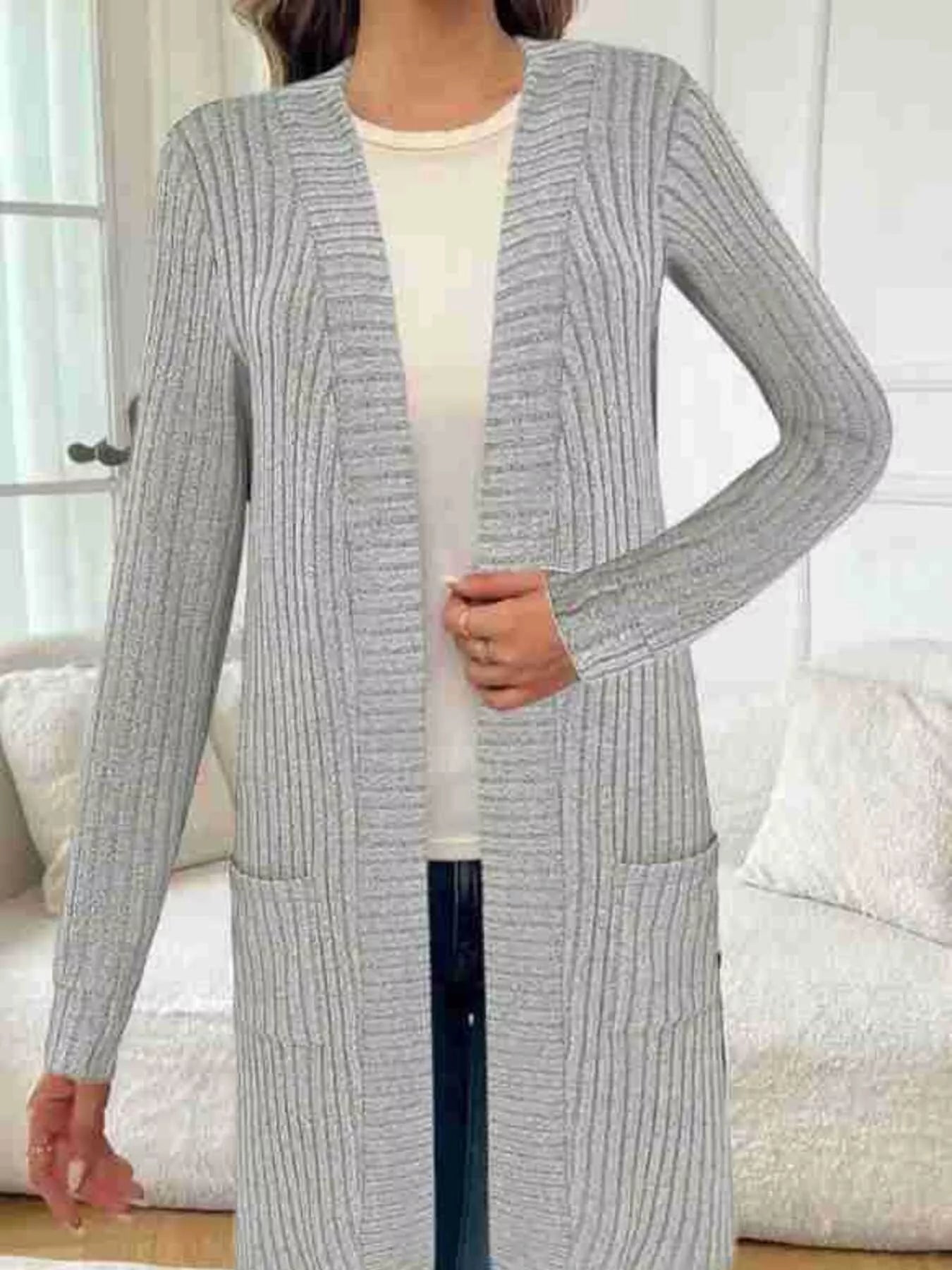 Sarah Express Women's Ribbed Knit Open Front Cardigan