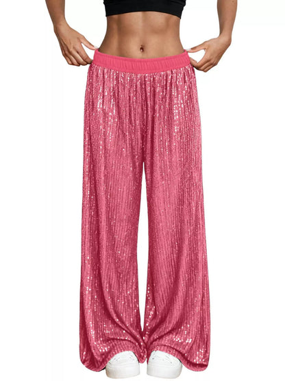 Sarah Express Women's Sequin Wide Leg Pants - High Waist Sparkle Palazzo Trousers