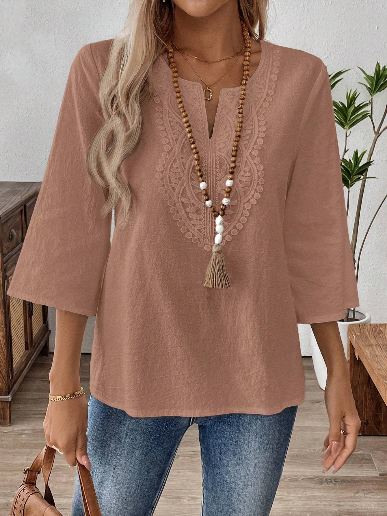 Sarah Express Women's Cotton Batwing Sleeve Blouse Wrap Neck Long Sleeve Casual Top