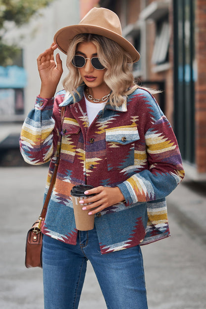 Sarah Express Women's Printed Collared Neck Jacket