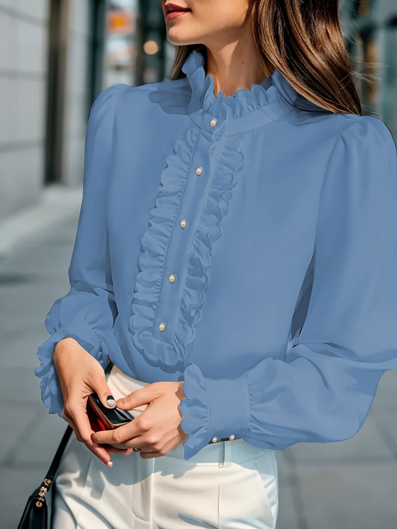 Sarah Express Women's Ruffled Cardigan Shirt Long Sleeve Button Front