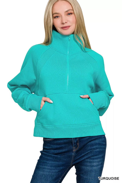 Sarah Express Women's Fleece Half Zip Kangaroo Pocket Sweatshirt
