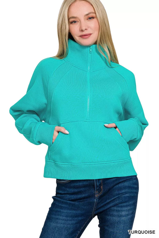 Sarah Express Women's Fleece Half Zip Kangaroo Pocket Sweatshirt