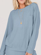 Sarah Express Women's Ribbed Round Neck Sweatshirt and Drawstring Pants Set