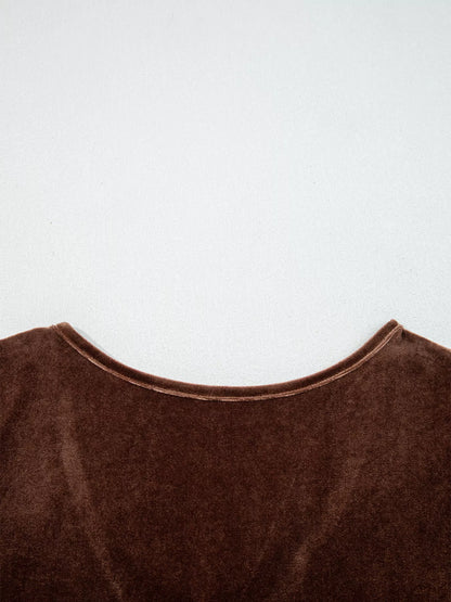 Sarah Express Women's Velvet V Neck Long Sleeve Tiered Mini Dress - Solid Color