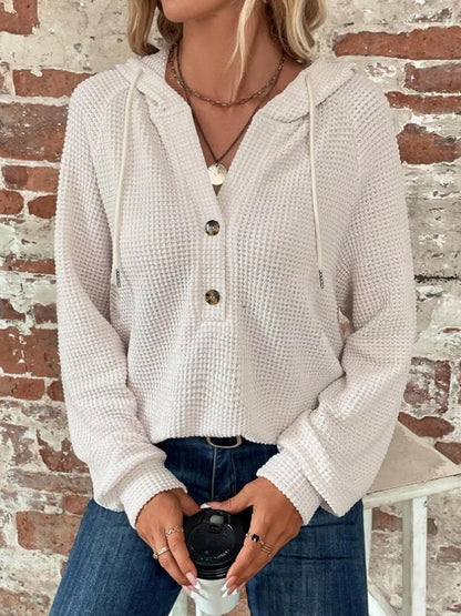 Sarah Express Women's Waffle Knit Button Detail Hoodie