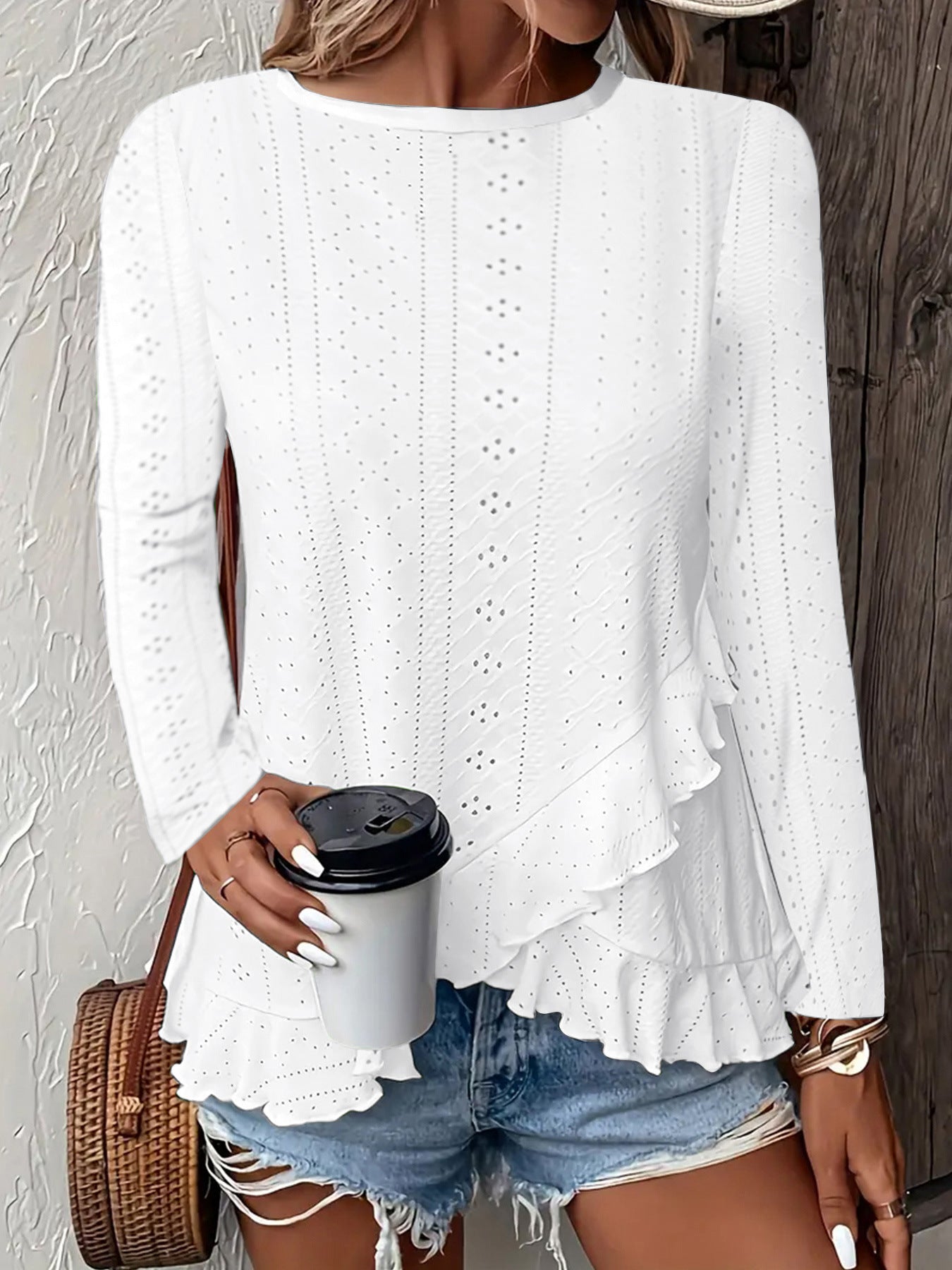 Sarah Express Women's Solid Color Long Sleeve Pullover Top Round Neck Loose Fit