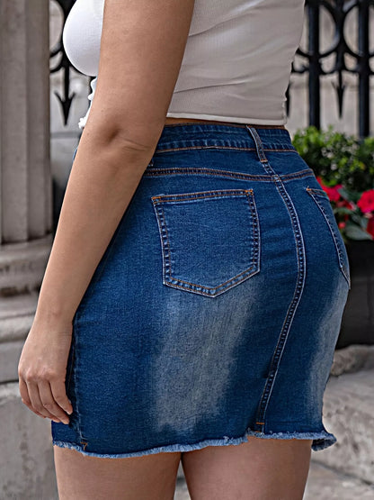 Sarah Express Women's Plus Size Pearl Embellished Denim Skirt