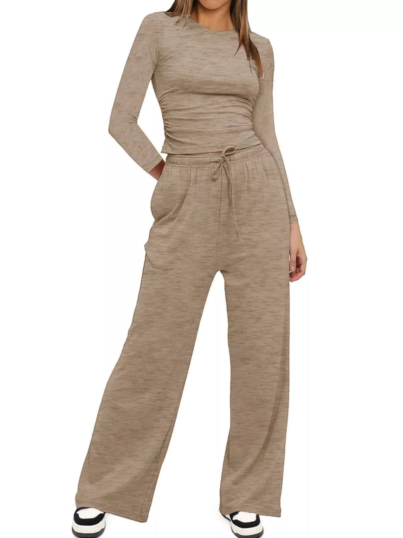 Sarah Express Women's Round Neck Long Sleeve Top and Pants Set