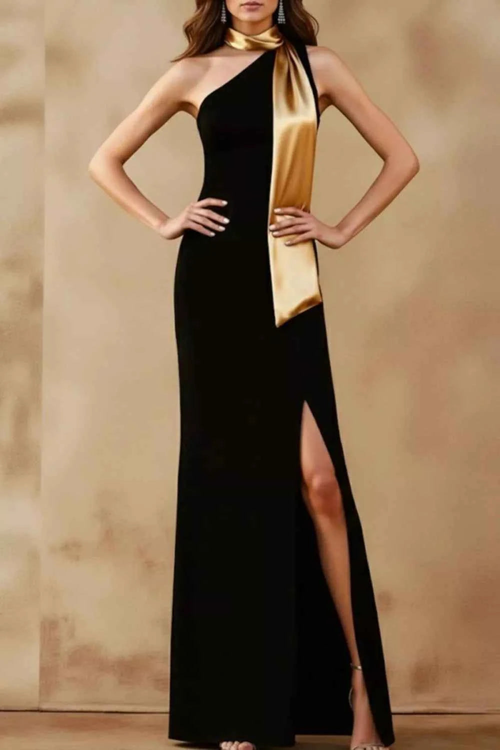 Sarah Express Women's One-Shoulder Slit Maxi Dress - Elegant Evening Gown