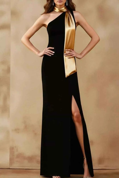 Sarah Express Women's One-Shoulder Slit Maxi Dress - Elegant Evening Gown