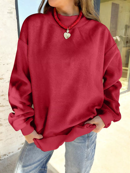 Sarah Express Women's Casual Solid Color Mock Neck Sweatshirt Scarlet