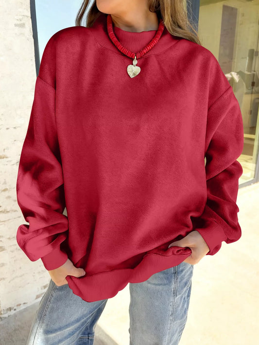 Sarah Express Women's Casual Solid Color Mock Neck Sweatshirt Scarlet