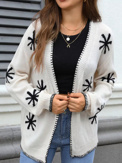 Sarah Express Women's Floral Open Front Knit Cardigan Sweater