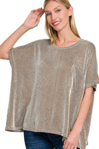 Sarah Express Women's Top Corded Rib Oversized Short Sleeve Casual Spring Summer