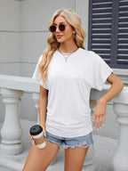 Sarah Express Women's Round Neck Short Sleeve Ruched T-Shirt