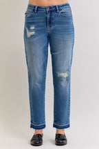 Sarah Express Women’s Plus Size Distressed Boyfriend Jeans with Patch & Repair

