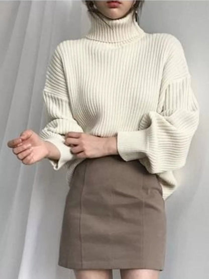 Sarah Express Women's Oversized Turtleneck Ribbed Knit Sweater Plus Size