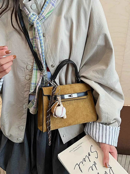 Sarah Express Women's Mini Crossbody Bag with Baseball Charm - Suede Shoulder Bag