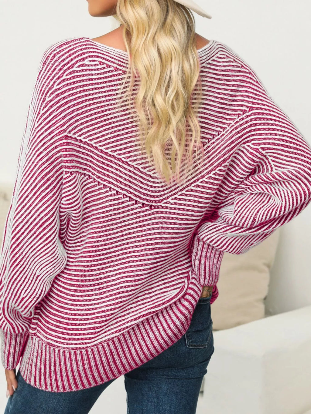 Sarah Express Women's Striped Boat Neck Casual Sweater