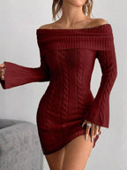 Sarah Express Women's Off-Shoulder Cable Knit Bodycon Sweater Dress