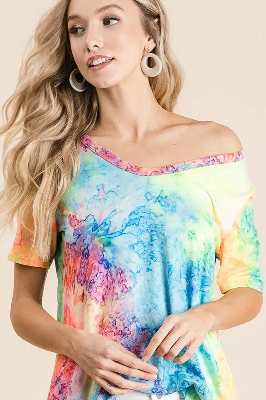Sarah Express Women's Tie Dye Print Jersey V Neck Top