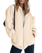 Sarah Express Women's Zip Up Hoodie Solid Color Drawstring Sweatshirt Casual Long Sleeve Fall Winter Top