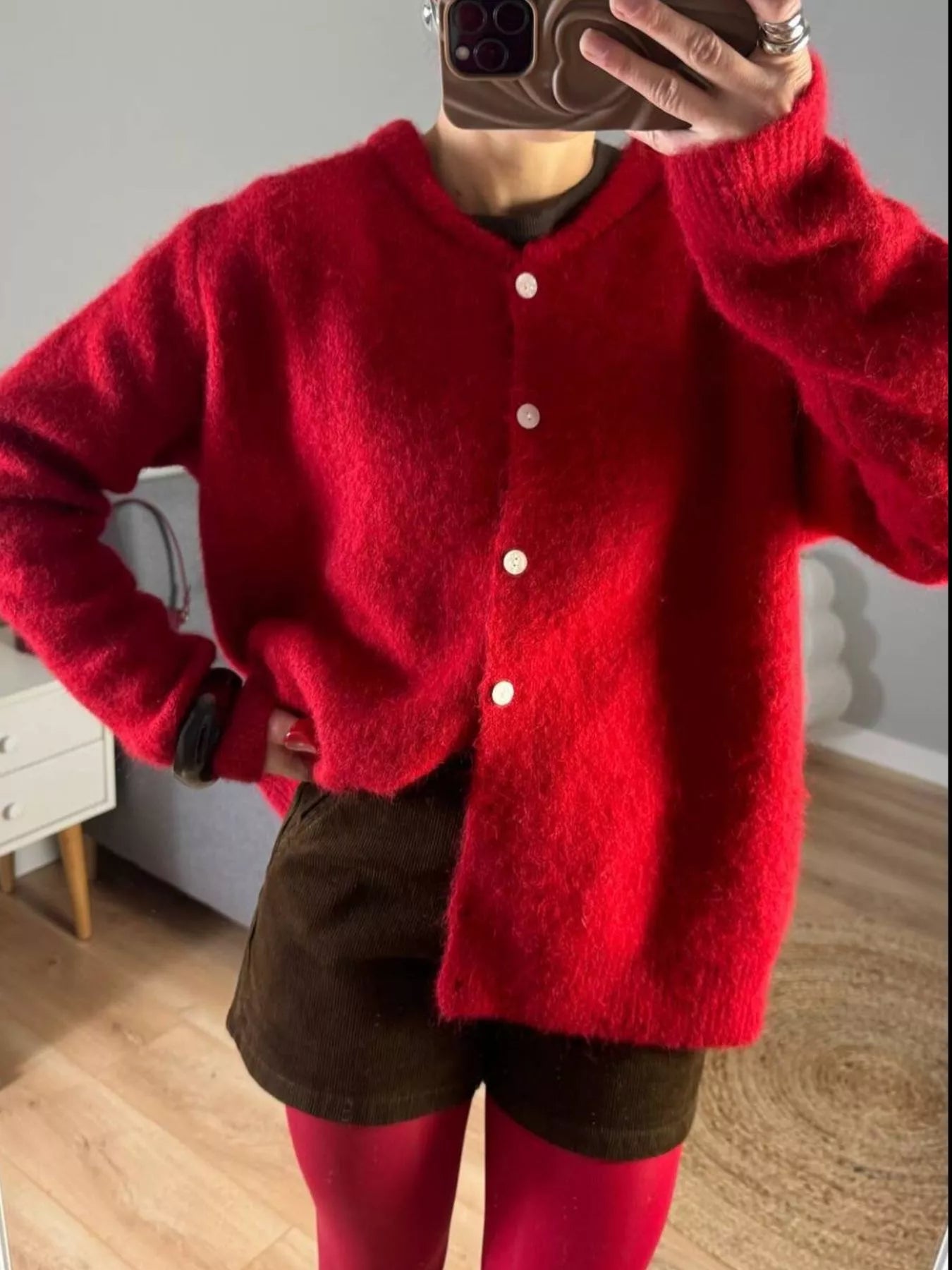 Sarah Express Women's Button Up Long Sleeve Cardigan Deep Red