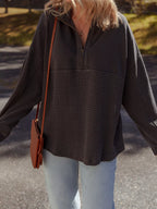 Sarah Express Women's Waffle Knit Patchwork Half Zip Casual Sweatshirt