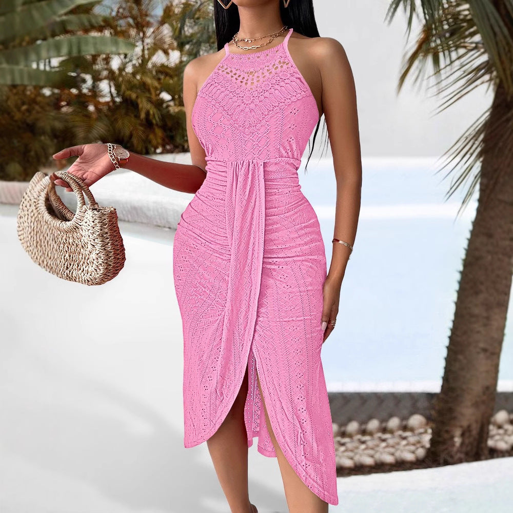Sarah Express Asymmetric Halter Dress Sleeveless Street Style Mid Length