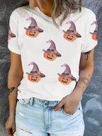 Sarah Express Women's Sequin Pumpkin Witch Halloween Tee