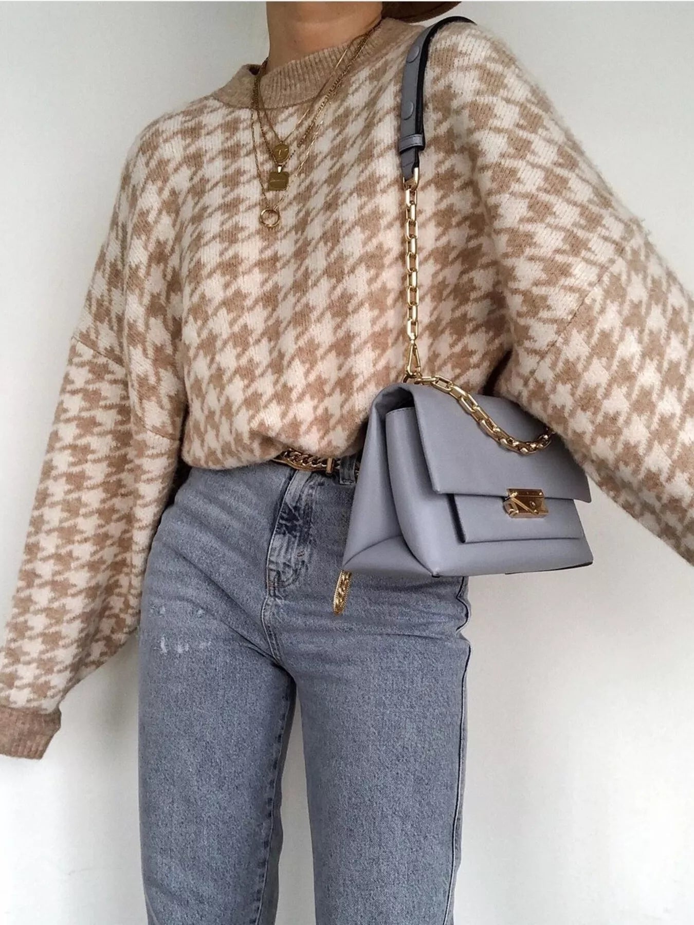 Sarah Express Women's Houndstooth Oversized Sweater Plus Size - Cozy Knit Pullover