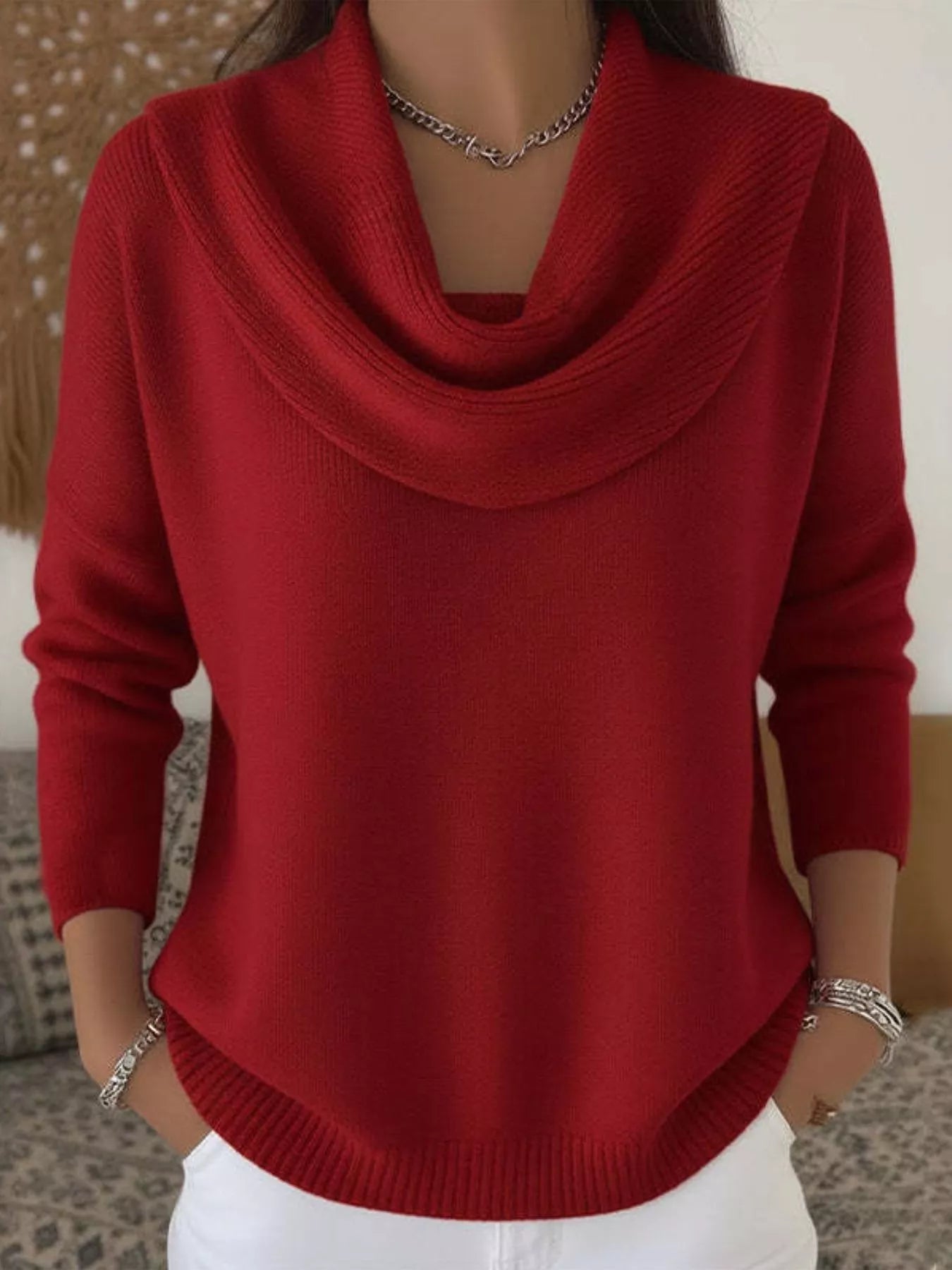 Sarah Express Women's Cowl Neck Solid Color Sweater Plus Size Red