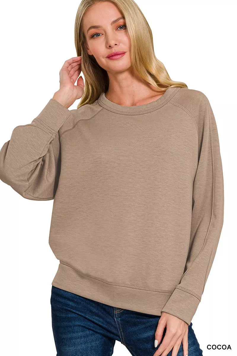 Sarah Express Women's Scuba Round Neck Sweatshirt COCOA