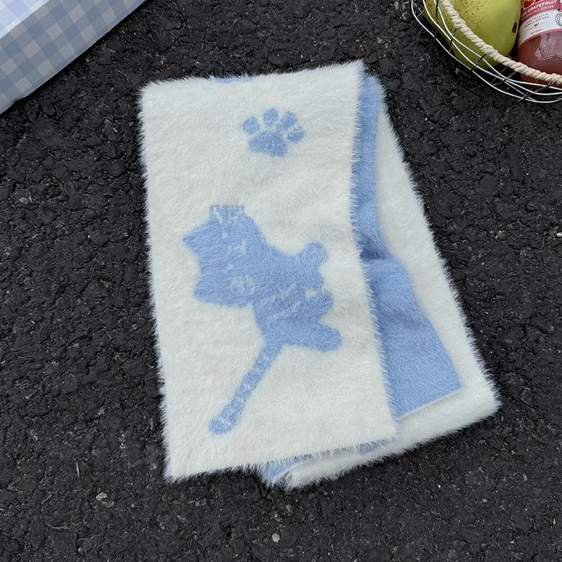 Sarah Express Women's Cute Cat Paw Print Plush Scarf