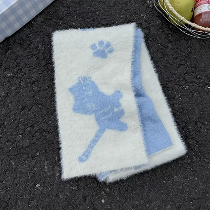 Sarah Express Women's Cute Cat Paw Print Plush Scarf