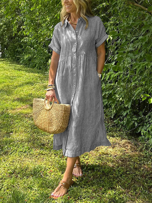 Sarah Express Women's Loose Striped Short Sleeve Casual Dress Plus Size