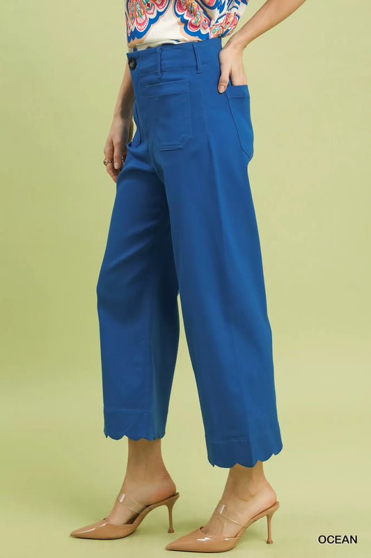 Sarah Express Women's Wide Leg Pants with Scallop Hem - High Waist Palazzo Pants