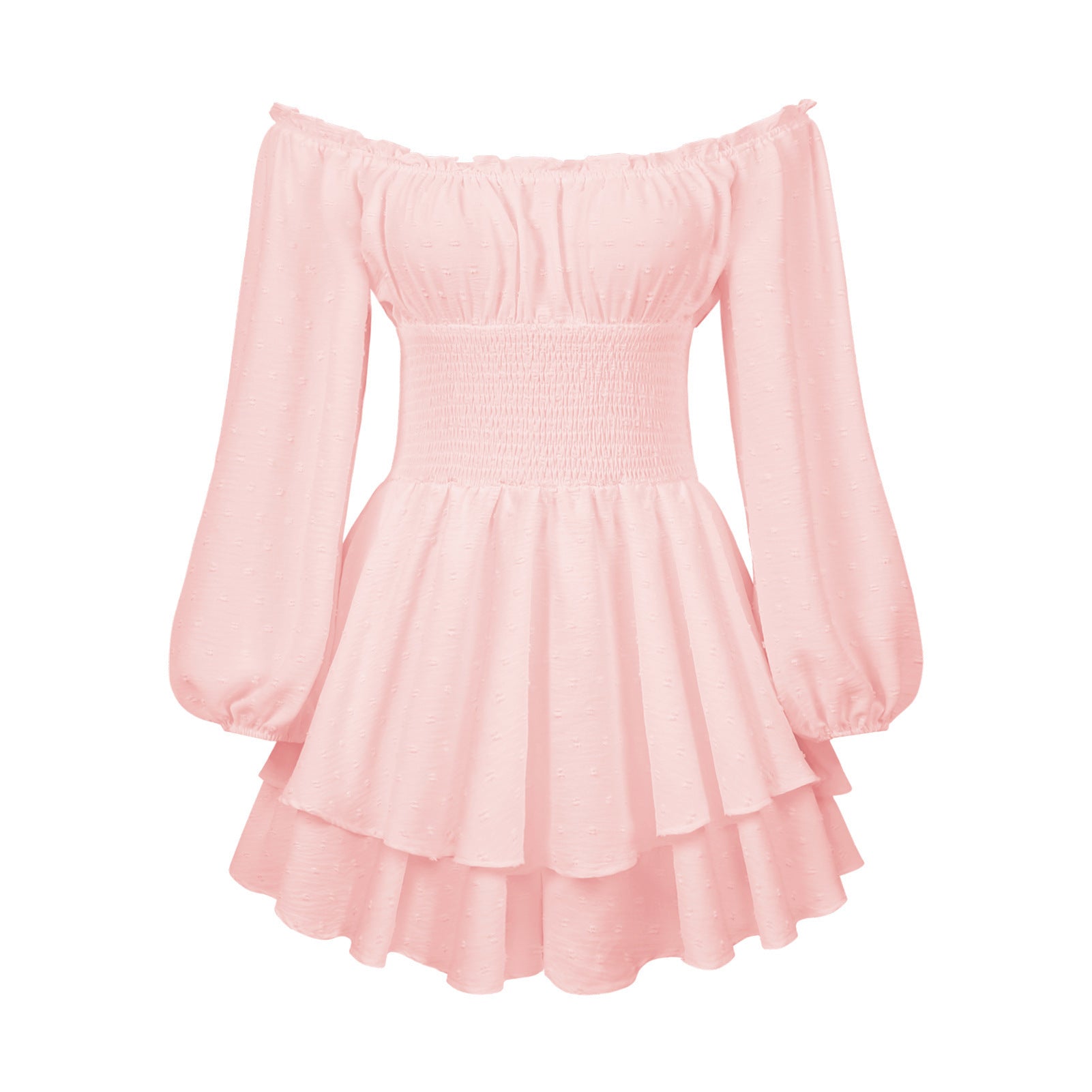 Sarah Express Off-Shoulder Pleated Ruffled Romper Long Sleeve Wide Leg Jumpsuit