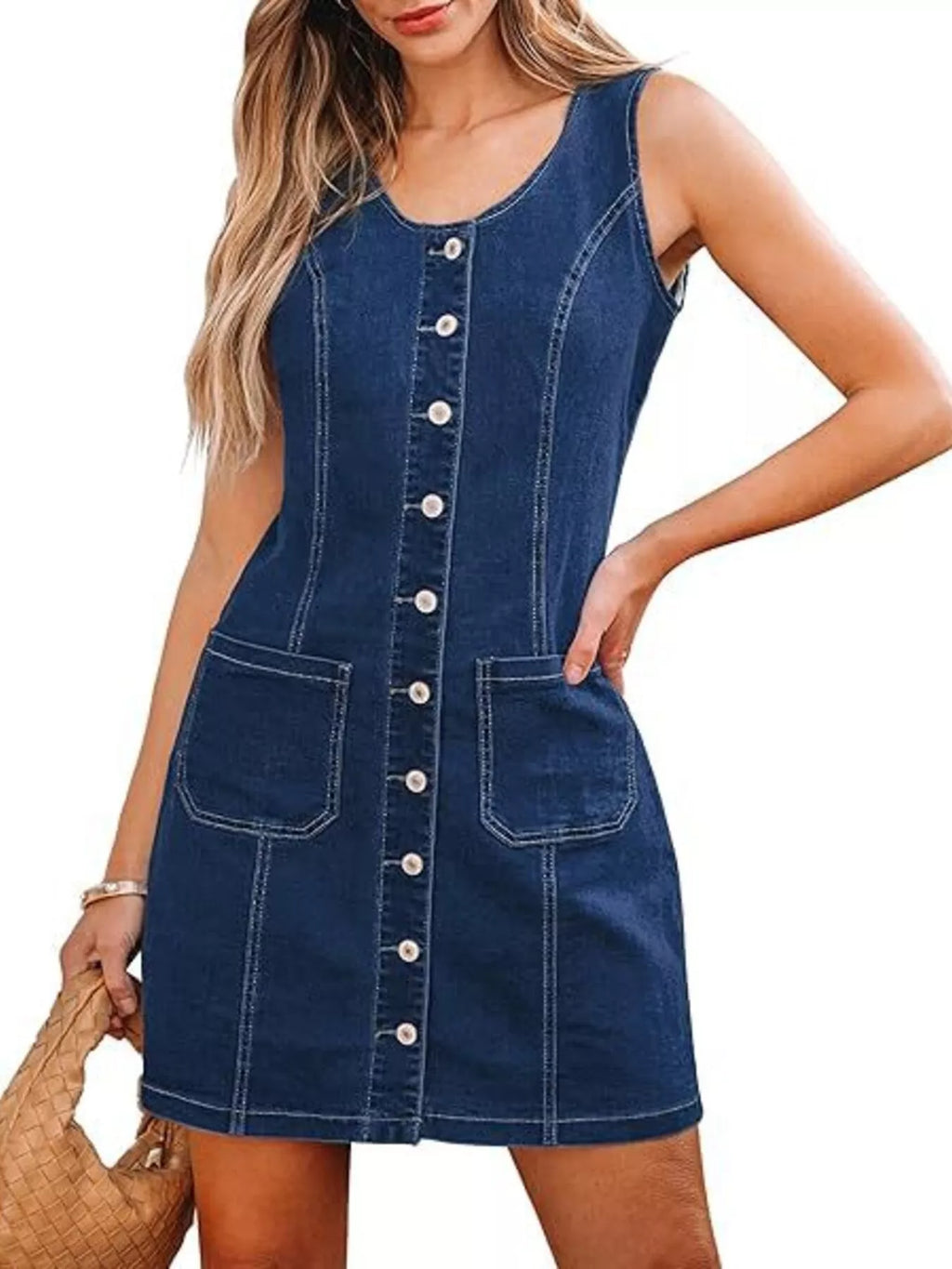 Sarah Express Women's Button-Front Sleeveless Denim Dress