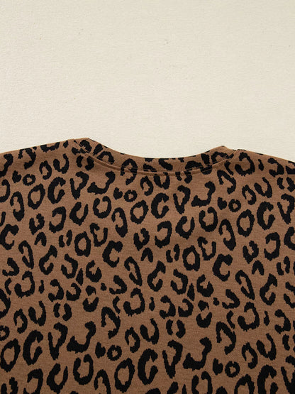 Sarah Express Women's Striped Trim Leopard Long Sleeve Top Drawstring Pant Set