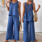 Sarah Express Women's Sleeveless Top and Pants Set with Lace Back Detail
