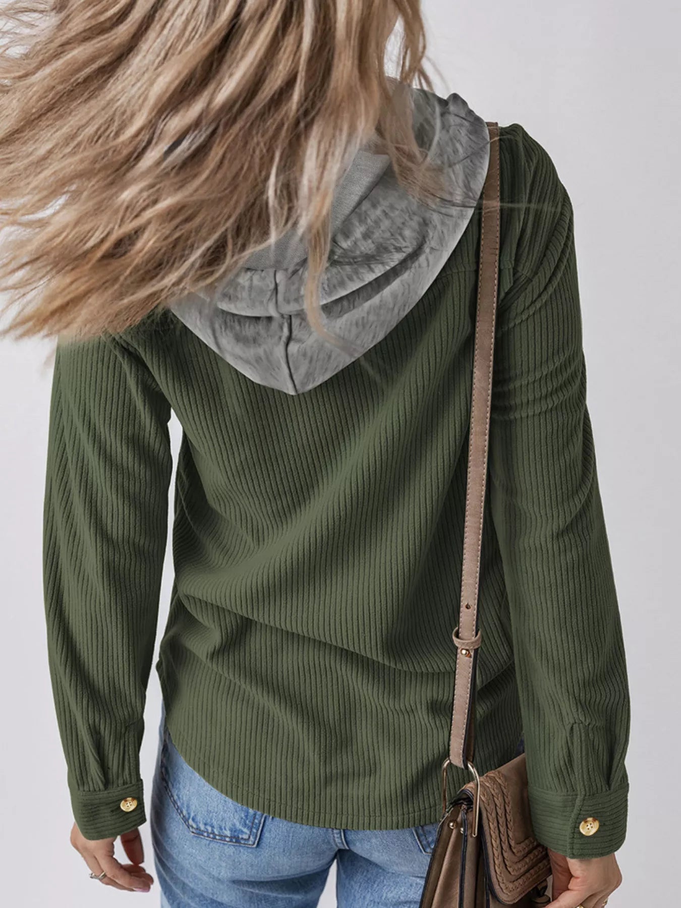 Sarah Express Women's Plus Size Corduroy Hooded Jacket with Pockets