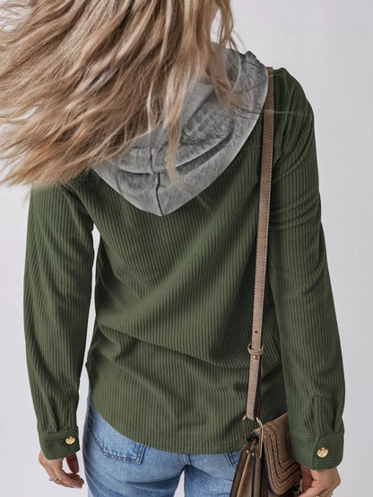 Sarah Express Women's Plus Size Corduroy Hooded Jacket with Pockets