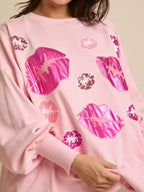 Sarah Express Women's Lips Round Neck Dropped Shoulder Sweatshirt