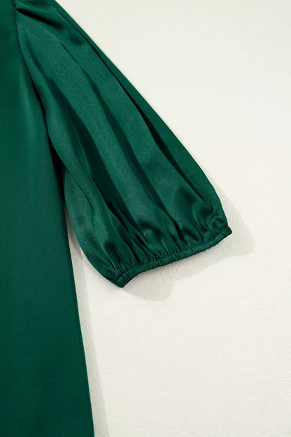 Sarah Express Women's Solid Color Frilled V Neck Bow Detail 3/4 Sleeve Blouse