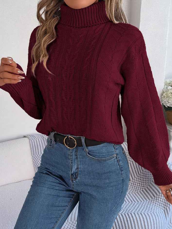 Sarah Express Women's Cable Knit Turtleneck Sweater Long Sleeve Pullover