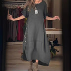 Sarah Express Women's Loose Cotton Linen Maxi Dress Short Sleeve Casual Relaxed Fit
