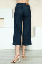Sarah Express Women’s Plus Size High Rise Crop Wide Leg Jeans with Braid Detail
