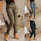 Sarah Express | Women's Low Waist Cargo Overalls Loose Fit Utility Trousers Button Front Pockets